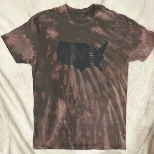 Custom Bleach Dye Men’s Large Baseballism USA Baseball Gray Crewneck Tee T-Shirt